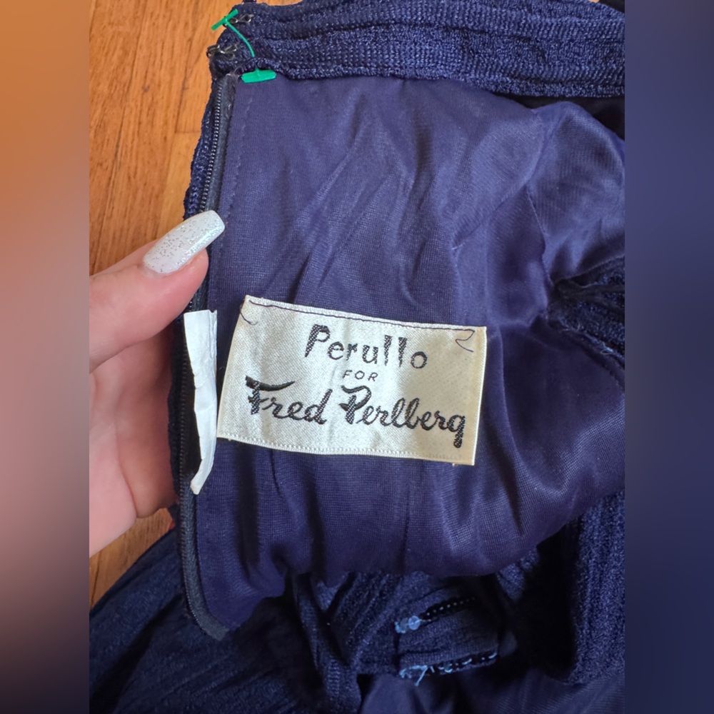 70s Vintage Perullo for Fred Perlberg Navy Blue Knit Maxi w Sequin Details Sz Xs - Picture 2 of 10